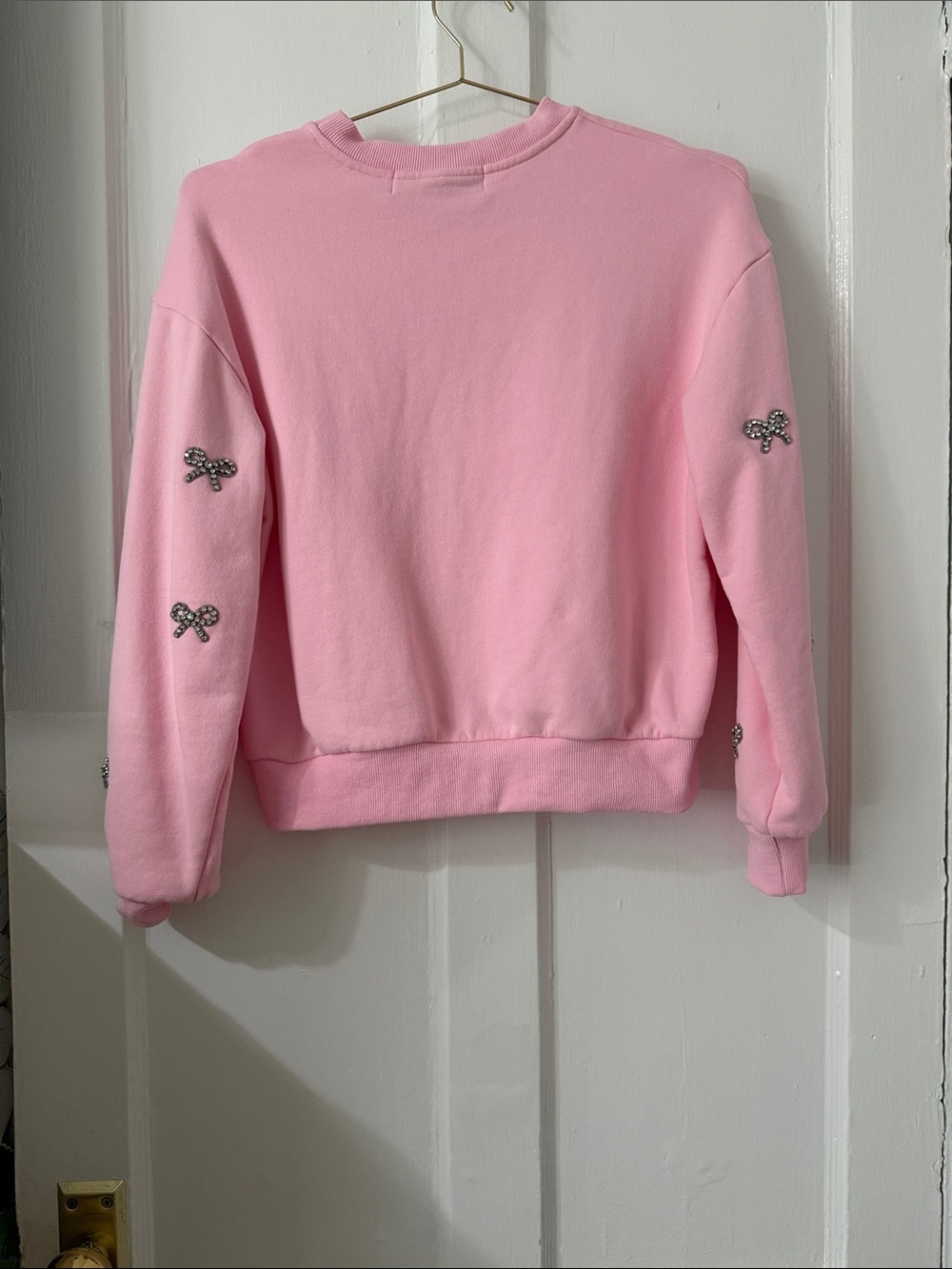 Embellished Pink Crewneck Sweatshirt with Crystal Bows - Picture 2 of 5
